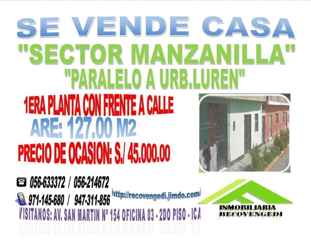 SE VENDE CASA EN SECTOR MANZANILLA PARALELO A URB.LUREN