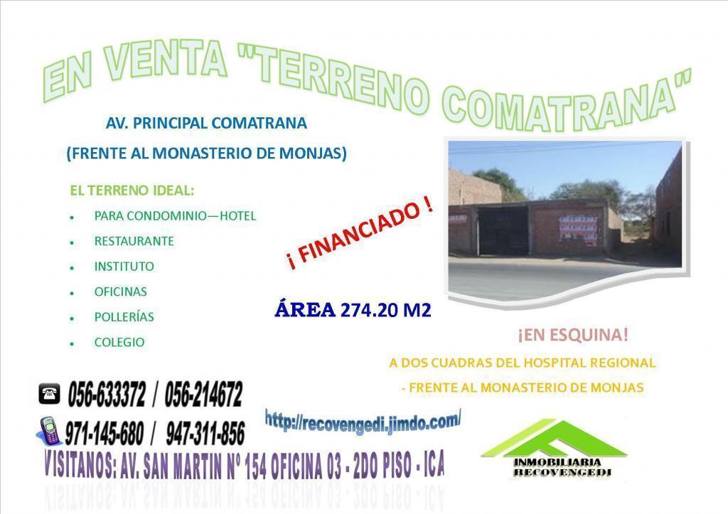 SE VENDE TERRENO EN SECTOR COMATRANA AL FRENTE DE MONASTERIO DE MONJAS