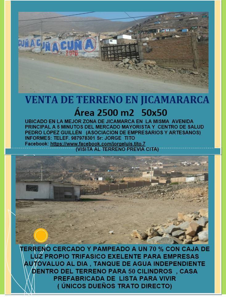 venta de terreno precio a tratar en Jicamarca