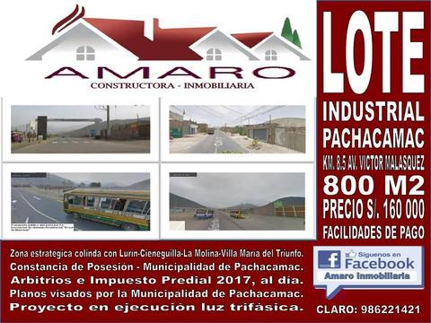 LOTE INDUSTRIAL EN QUEBRADA RETAMAL PACHACAMAC 800 M2