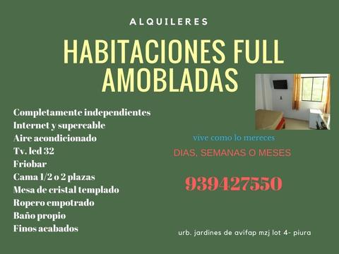 HABITACIONES COMPLETAMENTE AMOBLADAS , DIAS, SEMANAS, MES, CERCA UDEP, AVIFAP