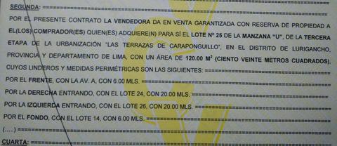 Terrenos en Venta en Urb. Las Terrazas De Caraponguillo Mz U Lt 2425