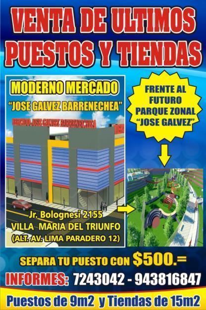 Oferta de puestos, tiendas y locales comerciales en el moderno mercado José Galvéz Barrenechea
