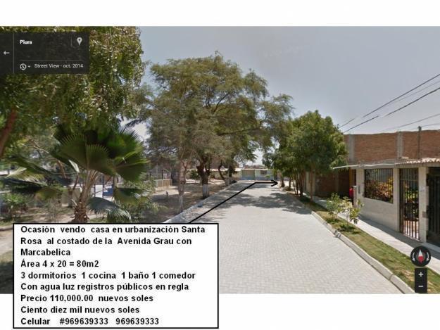 Ocasión vendo casa en urbanización Santa Rosa al costado de la Avenida Grau con Marcabelica