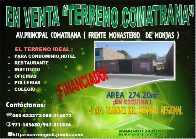 se vende terreno sector comatrana av,principal frente a monasterio de monjas en esquina