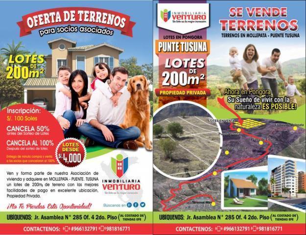 VENTA DE TERRENOS EN PONGORA A SOLO 4 MIL SOLES DE 200M2