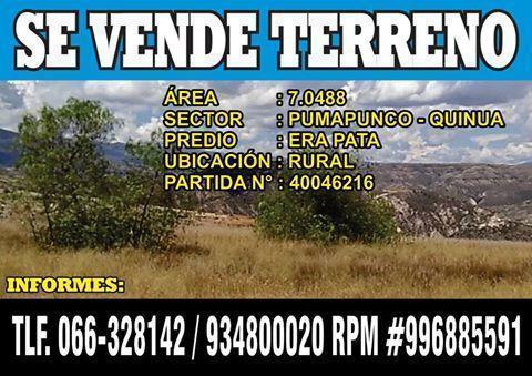 VENTA DE TERRENOS QUINUA CACHIPACCHA Y PUMAPUNCO