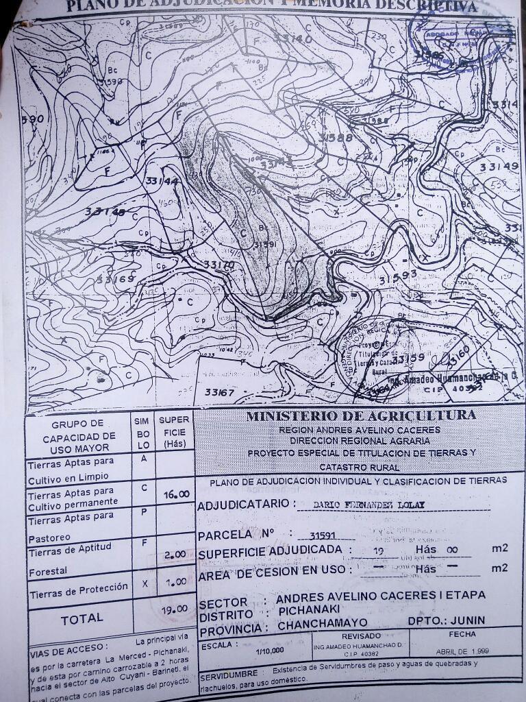 Pichanaki Terreno 10 hectarias