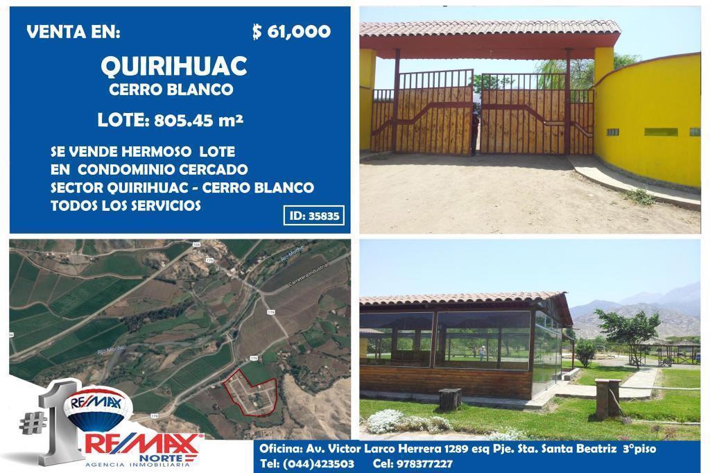 VENTA DE LOTE EN CONDOMINIO CERCADO SECTOR QUIRIHUAC 805.M2