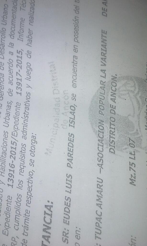 Terreno en La Variante de Ancon familia Paredes Reynaga