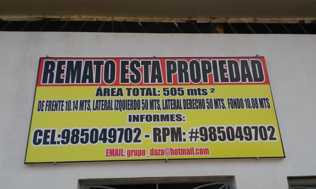 REMATO PROPIEDAD 505 mtrs2. AV. YARINA 2370 PUCALLPA
