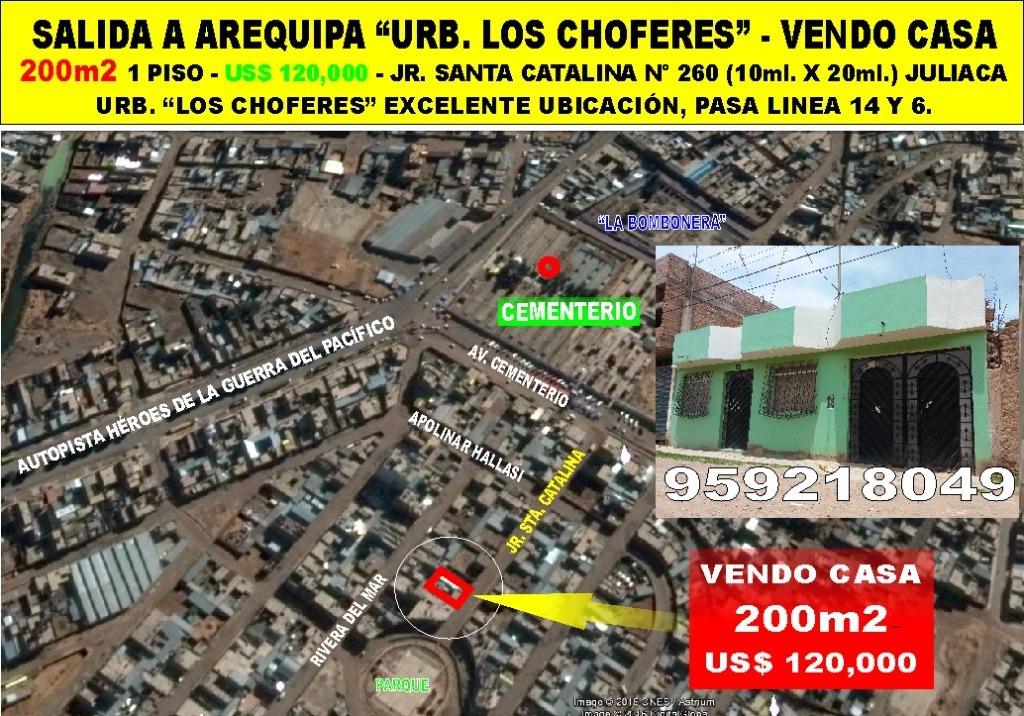JULIACA SALIDA A AREQUIPA “URB. LOS CHOFERES” VENDO CASA US$120,000