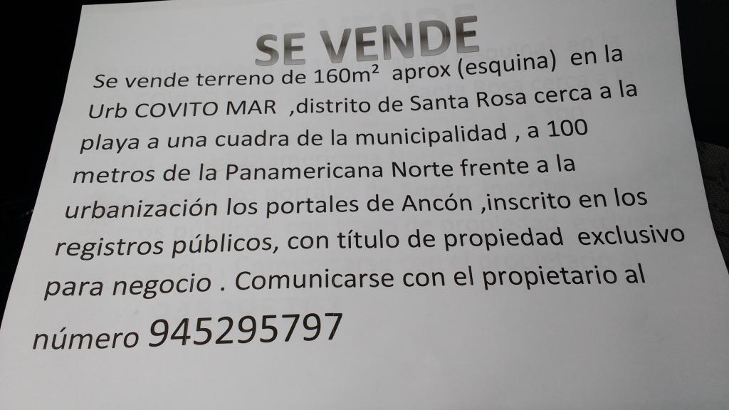 Vendo terreno en sta rosa. ancon