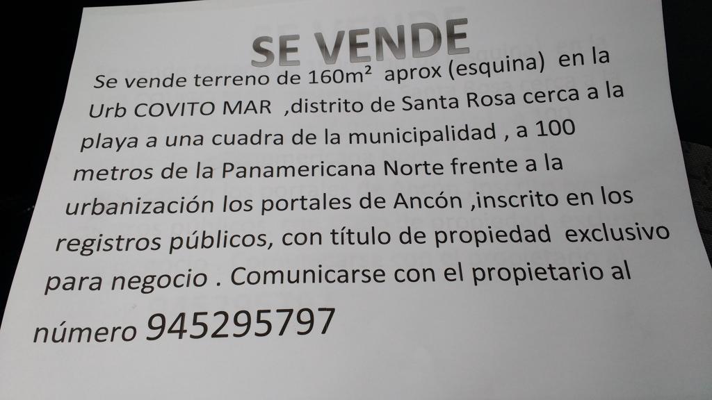 Vendo terreno en sta rosa. ancon