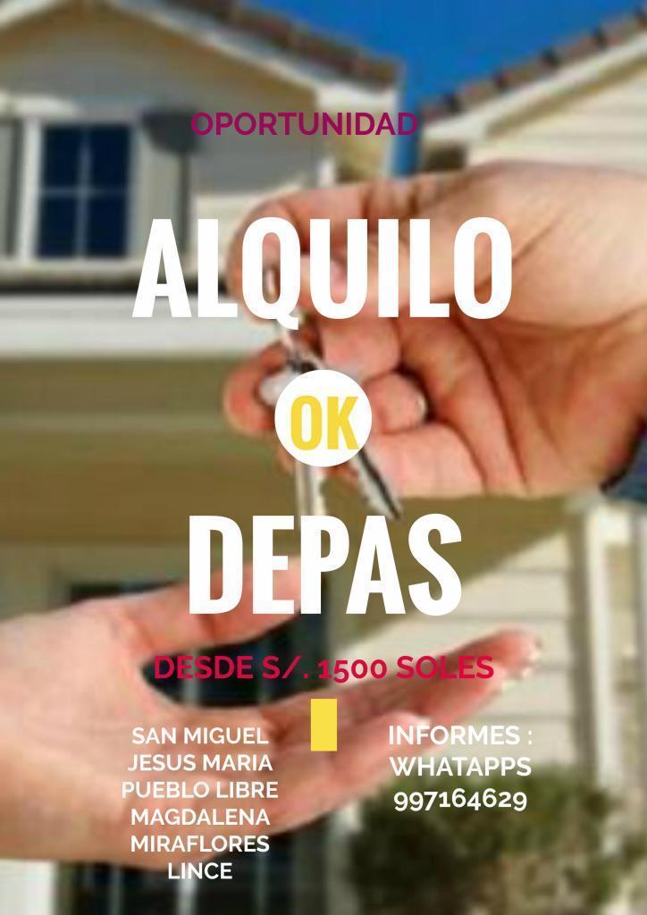 ALQUILO DEPARTAMENTOS DESDE S/. 1500 SOLES
