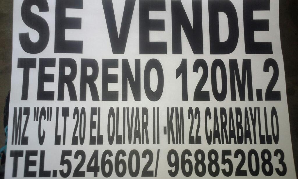 Vendo Terreno en Carabayllo en El Km.22