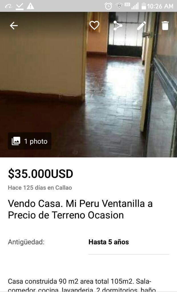 Vendo Casa a Precio de Terreno 35000 Mi Peru Ventanilla Ocasion