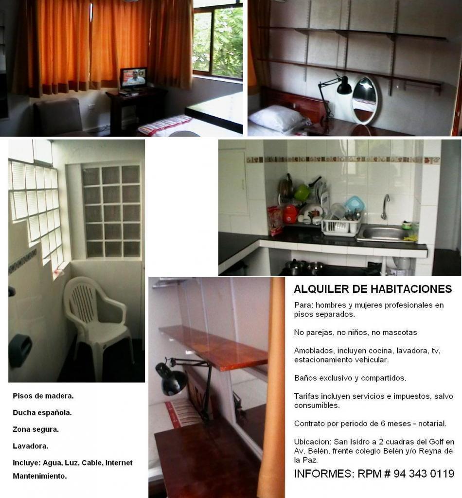 HABITACION MUJER, AMOBLADA a 2 cdras del Golf San Isidro