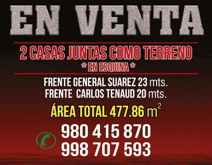 En venta 2 propiedades como terreno, areq 477 mts en esquina en Miraflores