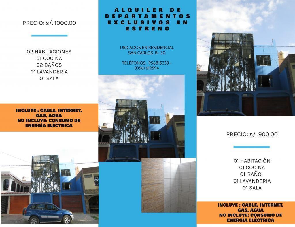 ALQUILER DE DEPARTAMENTOS EXCLUSIVOS EN ESTRENO UBDOS EN RESIDENCIAL SAN CARLOS B 30